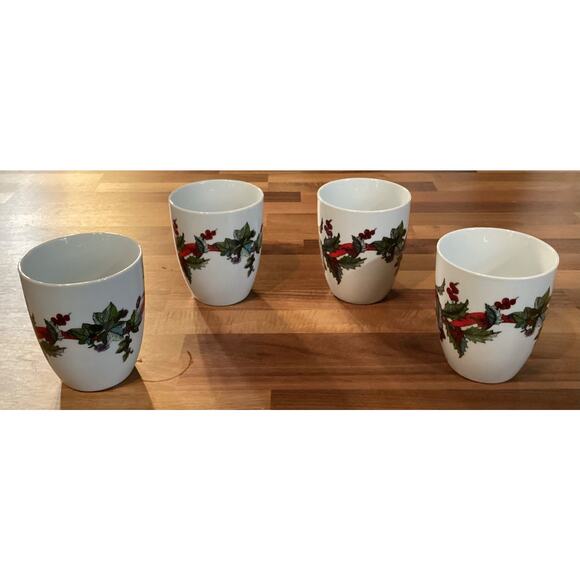 Brylane Home Set of 4 Christmas Jolly Time Mugs Ribbon & Floral Holiday - Picture 5 of 10
